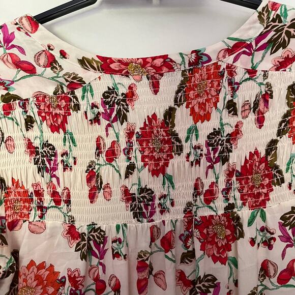 Rose & Olive Floral Womens Top 1X Smocking Cottagecore Y2K Soft Girl Button Up - Picture 13 of 14